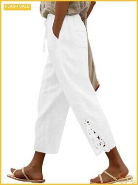 Women's Cotton Linen Drawstring Lounge Pants with Pockets
